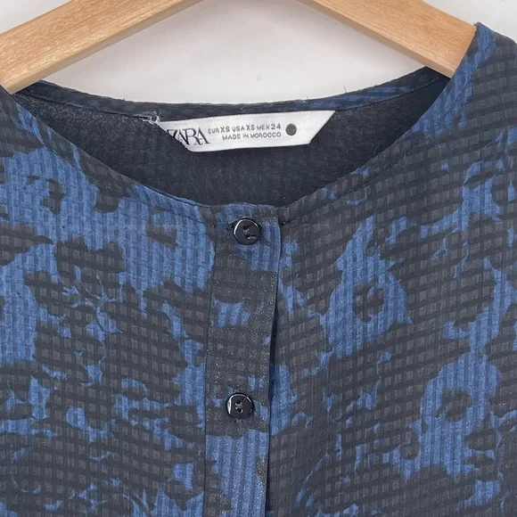 Zara Tiered Floral Mini Dress Textured Long Sleeve A Line Dress Size XS - Picture 3 of 8